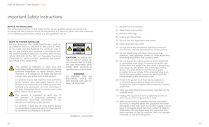 Page 11AT&T 3G MicroCell™ User Manual | Other
2021
Important Safety Instructions
NOTICE TO INSTALLERS:
The servicing instructions in this notice are for use by qualified service personnel only. 
To reduce the risk of electric shock, do not perform any servicing other than that contained 
in the operating instructions, unless you are qualified to do so.1)  Read these instructions.
2)  Keep these instructions.
3)  Heed all warnings.
4)  Follow all instructions.
5)  Do not use this apparatus near water.
6)  Clean...