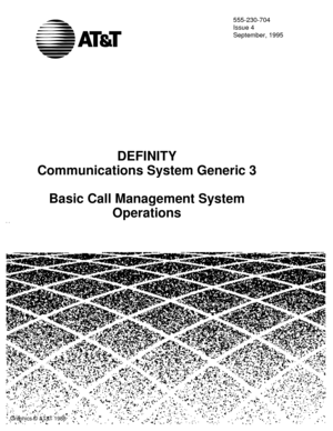 Page 1555-230-704
Issue 4
September, 1995
DEFINITY 
Communications System Generic 3
Basic Call Management System
Operations
Graphics © AT&T 1988
Table of 
Contents 