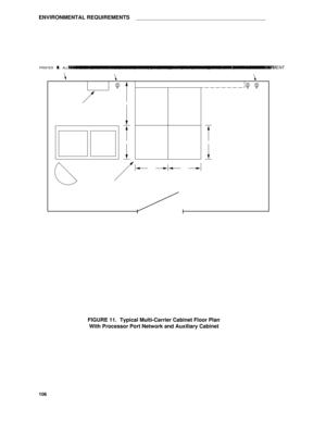 Page 110ENVIRONMENTAL REQUIREMENTSaaaaaaaaaaaaaaaaaaaaaaaaaaaaaaaaaaaaaaaaaaa
PRINTER (OPTIONAL)MANAGER ITERMINALCHAIR TRUNK/AUXILIARYFIELD  (NOTE  7)W ALLNOTES:POWER OUTLETS MUST NOT BE UNDER SWITCH CONTROL, MUST NOT BE SHARED WITH OTHEREQUIPMENT, AND SHOULD BE LOCATED OUTSIDE THE CROSS-CONNECT FIELD AREA.PROCESSOR PORT NETWORK CABINET REQUIRES A SPECIAL 120-VOLT, 60-HZ, 50-AMP POWEROUTLET (NEMA  5-50R  RECEPTACLE, OR EQUIVALENT).AUXILIAR Y CABINET REQUIRES A SPECIAL 120-VOLT, 60-HZ, 20-AMP POWER OUTLET(NEMA...