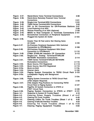 Page 20Figure 2-37.
Figure 2-38.
Figure 2-39.
Figure 2-40.
Figure 2-41.
Figure 2-42.
Figure 2-43.
Figure 2-44.
Figure 2-45.
Figure 2-46.
Figure 2-47.
Figure 2-48.
Figure 2-49.
Figure 2-50.
Figure 2-51.
Figure 2-52.
Figure 2-53.
Figure 2-53a.
Figure 2-54.
Figure 2-55.
Figure 2-55a.
Figure 2-56.
Figure 2-57.
Figure 2-58.
Figure 2-59.
Figure 4-1.
Figure 4-2.
Figure 4-3.
Figure 4-4.
Figure 4-5.
Figure 4-6.
Figure 4-7.Stand-Alone Voice Terminal Connections                    2-90
Stand-Alone Remotely Powered Voice...