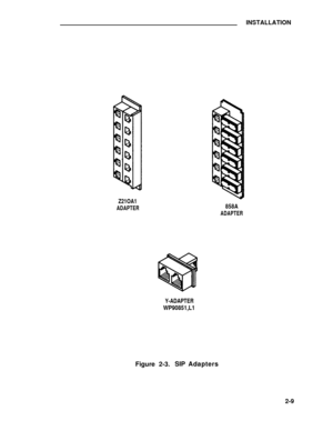 Page 33INSTALLATION
Z21OA1
ADAPTER
Y-ADAPTER
WP90851,L1
858A
ADAPTER
Figure 2-3.SIP Adapters
2-9 