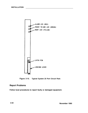 Page 66INSTALLATION
Figure 2-15.Typical System 25 Port Circuit Pack
Report Problems
Follow local procedures to report faulty or damaged equipment.
2-42November 1995 