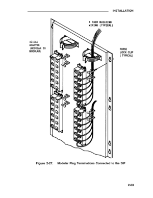 Page 87INSTALLATION
Z21OA1
ADAPTER
(MODULAR TO
MODULAR)PURSELOCK CLIP
/
( TYPICAL)
Figure 2-27.Modular Plug Terminations Connected to the SIP
2-63 