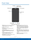 Page 82Front View
Getting Started
• Back key: Tap to return to the previous screen, or 
to close a dialog box, menu, or keyboard.
• Earpiece: Listen to a call.
• Front camera: Take self-portraits and record 
videos of yourself.
• Home/Finger Scanner key: Tap to return to the 
Home screen. Activate the Fingerprint security 
feature.
• Proximity and gesture sensors: Detects the 
presence of objects near the device. 
• Recent apps: Tap to display recent apps, or touch 
and hold for home screen options.
•...