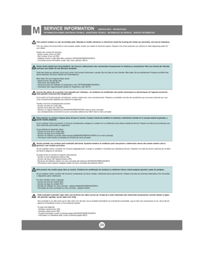 Page 28SERVICE INFORMATION   SERVICE-INFO   REPARATIONS   
INFORMACIÓN SOBRE ASISTENCIA TÉCNICA ASSISTENZA TECNICA INFORMAÇÃO DE SERVIÇO   SERVICE INFORMATION
29
M
Dieses Gerät enthält keine Verschleißteile. Der Versuch, elektronische oder mechanishen Komponenten im Gehäuse zu manipulieren führt zum Verlust der Garantie 
und kann eine Gefahr für den Benutzer darstellen.
Sollte das Gerät aus welchem Grund auch immer nicht korrekt funktionieren, wenden Sie sich bitte an Ihren Händler. Bitte halten Sie die...