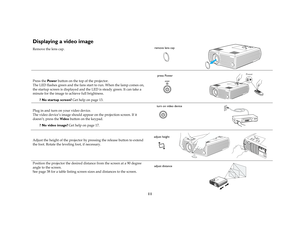 Page 1111
Displaying a video image<		/	!	 
	/	Powe r1/	/	4	 
./	*&5!/	#		0/	 /	/	!	
/			0!	00/	*&5	0#		 	
	/	#	/		!!1#/	 
? No startup screen?A	/	!#	 (, 
!#00	0		 
./	0	0		C#	/!0	/	4			 
0	C	/	Video1/		0 
? No video...