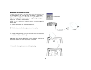 Page 3434
Replacing the projection lamp./	!/	0	/	1	/	1	/
/	!/1			 	($6//		#	I/#	!J
	/			 /	/			/	//	
!!!!#	!#/ D0		!/#
0	!	 		IJ#	 , 
NOTE
%	!	!		!//			0#/	
#!! 1
./	4	0!#/		0 
2
7...