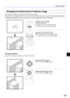 Page 27E-27
Enlarging and Reducing the Projection Image
This operation enlarges or reduces the size of projected image.
During OHP input, adjustment from the same size to 6.25 times (length ratio 2.5 times) is permitted, while during PC
or VIDEO input, adjustment from the same size to 16 times (length ratio 4 times) is permitted.
Regular Operation
Operation with the Projector
Press the ZOOM button.
: Enlarge the size of the projected image
: Reduce the size of the projected image
Operation with the Remote...