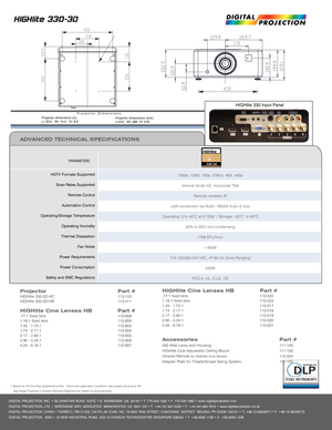 Page 2DIGITAL PROJECTION, INC. • 55 CHASTAIN ROAD, SUITE 115  KENNESAW, GA. 30144 • T: 770.420.1350 • F: 770.420.1360 • www.digitalprojection.comDIGITAL PROJECTION, LTD. • GREENSIDE WAY, MIDDLETON  MANCHESTER, UK. M24 1XX • T: +44.161.947.3300 • F: +44.161.684.7674 • www.digitalprojection.co.uk
DIGITAL PROJECTION, CHINA • TOWER C, RM C1202, CAI FU JIA YUAN, NO. 19 XIA0 YING STREET, CHAOYANG  DISTRICT  BEIJING, PR CHINA 100101 • T: +86.10.58239771• F: +86 10 58239770DIGITAL PROJECTION,  ASIA • 16 NEW INDUSTRIAL...