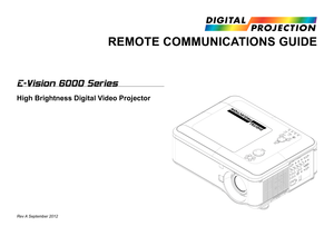 Page 53E-Vision 6000 Series
High Brightness Digital Video Projector
REMOTE COMMUNICATIONS GUIDE
LENS SHIFTZOOM
–FOCUS+
MENU
ENTER RETURN
SOURCE
POWER WARNING
LAMP1LAMP2AUT
O
Rev A September 2012  