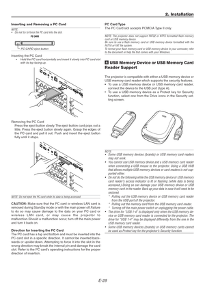 Page 28E-28
Removing the PC Card
Press the eject button slowly. The eject button card pops out a
little. Press the eject button slowly again. Grasp the edges of
the PC card and pull it out. Push and insert the eject button
fully until it stops.
NOTE: Do not eject the PC card while its data is being accessed.
CAUTION: Make sure that the PC card or wireless LAN card is
removed during Standby mode or with the main power off.Failure
to do so may cause damage to the data on your PC card or
wireless LAN card, or may...