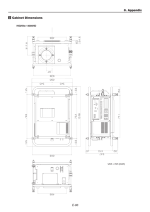 Page 86E-86
Unit = mm (inch)
3 Cabinet Dimensions
8. Appendix
HIGHlite 14000HD 