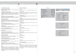 Page 55
italianonorsk
55

RCID
audio options
configure timer
set date and time
enable PIN
disable PIN
change PIN
keypad light timeout

SISTEMA DEI MENUMENYSYSTEM
FOR ALL
volume
muteenabledisable
program number:
weekday(s):
execute time:
action:
start-up source:
status:
c onf i g u r e   t i m er
1
monday
00 : 00
power on
VGA
deactivated
p r e s s  O K t o   g o   b a c k
program number:
weekday(s):
execute time:
action:
start-up source:
status:
c onf i g u r e   t i m er
1
monday - friday
08: 00
power on
VGA...