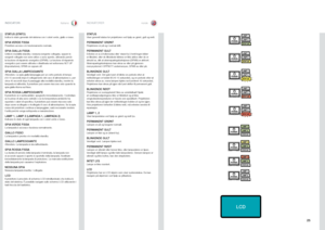 Page 2525
italianonorskINDICATORI
INDIKATORER
STATUS (STATO)Indica lo stato generale del sistema con i colori verde, giallo e rosso .
SPIA VERDE FISSAProiettore acceso e in funzionamento normale .
SPIA GIALLA FISSAUnità in modalità standby; nessuna sorgente collegata, oppure le 
sorgenti collegate non sono attive o sono spente, attivando perciò 
la funzione di risparmio energetico (DPMS) . La funzione di risparmio 
energetico può essere attivata o disattivata nel sottomenu SET UP 
(Impostazione), DPMS on oppure...