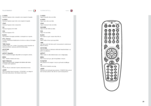 Page 2929
italianonorskFJERNKONTROLL
TELECOMANDO
C-VIDEO
Seleziona l’ingresso video composite come sorgente di segnale .
S-VIDEOSeleziona l’ingresso super video come sorgente di segnale .
YPbPrSeleziona l’ingresso video componente .
DVISeleziona l’ingresso DVI/ HDMI
VGASeleziona l’ingresso VGA .
BLACKAttiva/disattiva l’immagine proiettata . La lampada non è spenta .
STILL (Fermo)Funzione di attivazione/disattivazione che blocca e sblocca l’immagine 
proiettata .
TIME (Orario)Visualizza data e ora  . La data e...