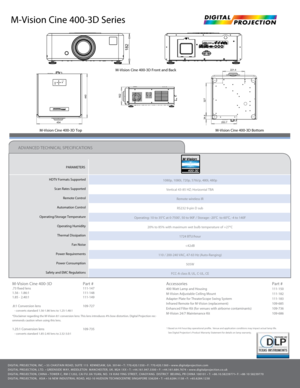 Page 2DIGITAL PROJECTION, INC. • 55 CHASTAIN ROAD, SUITE 115  KENNESAW, GA. 30144 • T: 770.420.1350 • F: 770.420.1360 • www.digitalprojection.com
DIGITAL PROJECTION, LTD. • GREENSIDE WAY, MIDDLETON  MANCHESTER, UK. M24 1XX • T: +44.161.947.3300 • F: +44.161.684.7674 • www.digitalprojection.co.uk
DIGITAL PROJECTION, CHINA • TOWER C, RM C1202, CAI FU JIA YUAN, NO. 19 XIA0 YING STREET, CHAOYANG  DISTRICT  BEIJING, PR CHINA 100101 • T: +86.10.58239771• F: +86 10 58239770
DIGITAL PROJECTION,  ASIA • 16 NEW...