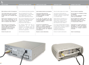 Page 1616
english
deutsch
francais
español
norsk
L
SET UP VIDEO
Before setting-up, switch off all equipment.
Three video sources may be connected,
using the R/Pr, G/Y, B/Pb (component), 
S (super video) and C (composite video)
inputs.
Sound may be connected for up to two
video sources simultaneously, one for
super or composite video (AUDIO 3), the
other for component video (VIDEO 4).
Audio output for an external sound 
system is available at the AUDIO OUT 
connector. When connecting to an 
external audio...