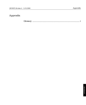 Page 187Glossary................................................................................... i
Appendix
Appendix
APPENDIX
LBV00073; Revision A - 11/01/2002 