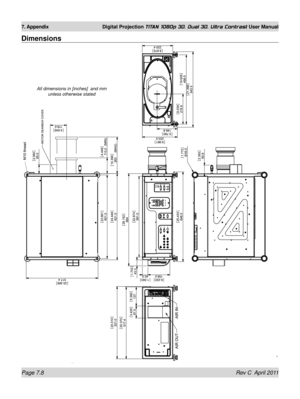 Page 154Page 7.8 Rev C  April 2011
7. Appendix Digital Projection TITAN 1080p 3D, Dual 3D. Ultra Contrast User Manual
Dimensions
All dimensions in [inches]  and mm 
unless otherwise stated 