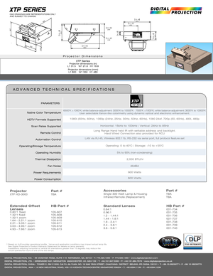 Page 2DIGITAL PROJECTION, INC. • 55 CHASTAIN ROAD, SUITE 115  KENNESAW, GA. 30144 • T: 770.420.1350 • F: 770.420.1360 • www.digitalprojection.comDIGITAL PROJECTION, LTD. • GREENSIDE WAY, MIDDLETON  MANCHESTER, UK. M24 1XX • T: +44.161.947.3300 • F: +44.161.684.7674 • www.digitalprojection.co.ukDIGITAL PROJECTION, CHINA • TOWER C, RM C1202, CAI FU JIA YUAN, NO. 19 XIA0 YING STREET, CHAOYANG  DISTRICT  BEIJING, PR CHINA 100101 • T: +86.10.58239771• F: +86 10 58239770DIGITAL PROJECTION,  ASIA • 16 NEW INDUSTRIAL...