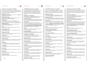 Page 5858
englishdeutschfrancaisespañolMENU SYSTEMMENÜSYSTEMSYSTEME MENUSISTEMA DE MENÚS
UNTERMENÜ R\balColor/C\Molor manag\bm\bnt 
Im.Untermenü .RealColor .stehen .benutzerfreundliche .und.extrem .leistungsfähige .Tools .zur .Verfügung, .um .perfekte .Farben,.Grauskaleneinstellungen .und .Farbabstimmungen .zwischen.Projektoren .zu .erreichen  ..Jeder .Projektor .wird .bei .Verlassen.des .Werks .auf .die .korrekte .Wiedergabe .des .angezeigten .Bildes.analysiert  ....