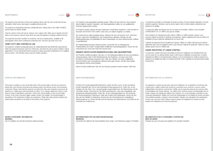 Page 78englishdeutschfrancais
78
The.projector .may .from .time .to .time .need .cleaning  ..Never .open .the .unit, .as .this .will .void .any.warranties  ..Refer .service .and .repair .to .qualified .personnel .only  ..
The.projector .is .using .lamps .that .have .a .limited .life .time  ..Please .refer .to .the .LAMP .C\bANGE.section .below .for .further .details  .
Only.the .exterior .of .the .unit .may .be .cleaned  ..Use .a .damp .cloth  ..Make .sure .no .liquids .enter .the.inside .of .the .projector...