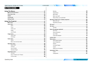 Page 44Operating Guide
IN THIS GUIDE
Blending .....................................................................................................\
.....................58
Segmentation .....................................................................................................\
.............59
Blend Width .....................................................................................................\
................61
Black Level Uplift...