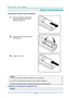 Page 19— 10 — 
SETUP AND OPERATION 
Inserting the Remote Control Batteries  
1.  Remove the battery compartment 
cover by sliding the cover in the 
direction of the arrow. 
 
2.  Insert the battery with the positive 
side facing up. 
 
3.  Replace the cover. 
 
 
Caution: 
1. Only use AA batteries (Alkaline batteries are recommended). 
 
2. Dispose of used batteries according to local ordinance regulations.  
 
3. Remove the batteries when not using the projector for prolonged periods. 
Installing or Removing...