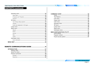 Page 5page iv
Geometry menu ..................................................................................33
Aspect Ratio .......................................................................................33
H Keystone and V Keystone ...................................................................34
Overscan ...........................................................................................36
3D...