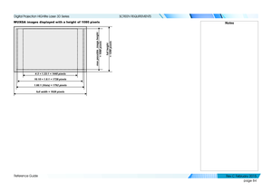 Page 92page 84
Reference Guide
SCREEN REQUIREMENTS
WUXGA images displayed with a height of  1080 pixelsNotes
4:3 = 1.33:1 = 1440 pixels
full height 
= 1200 pixels
1.66:1 (Vista) = 1792 pixels 16:10 = 1.6:1 = 1728 pixels
max possible  image height 
 
= 1080 pixels
full width = 1920 pixels
   
Digital Projection HIGHlite Laser 3D Series 
Rev C Februar y 2015  