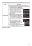 Page 5555
SCREEN menu
ItemDescription
SOURCE NAME Each input port for this projector can have a name applied to it.
(1) 
 Use the ▲/▼ buttons on the SCREEN menu to select SOURCE 
NAME and press the ► or ENTER button.  
The SOURCE NAME menu will be displayed.
(2) 
 Use the ▲/▼ buttons on the SOURCE 
NAME menu to select the port to be 
named and press the ► button. The 
SOURCE NAME dialog will be displayed.
Right side of the menu is blank until a 
name is specified.
(3) 
 Select an icon you would like to assign...