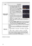 Page 5656
SCREEN menu
ItemDescription
SOURCE NAME (Continued )(6) 
 The current name will be displayed on 
the first line. Use the ▲/▼/◄/► buttons 
and the ENTER or INPUT button to 
select and enter characters. To erase 1 
character at one time, press the RESET 
button or press the ◄ and INPUT button 
at the same time. Also if you move the 
cursor to DELETE or 

ALL CLEAR on 
screen and press the  ENTER or INPUT 
button, 1 character or all characters will 
be erased. The name can be a maximum 
of 16...