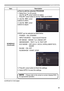 Page 6565
OPTION menu
ItemDescription
SCHEDULE
(Continued )
■ How to edit the selected PROGRAM
1. 
 Select from 1 to 20 events.  
Use the ▲/▼ cursor buttons to select.  
Press ► cursor button to set the TIME and EVENT.
2. Use the ◄/► cursor 
buttons to select.
3. Use the ◄/► cursor 
buttons to adjust.
EVENT can be selected as listed below. ◦ POWER − ON, STANDBY
◦ INPUT SOURCE − "input source"channel
◦ MY

 IMAGE − IMAGE-1 to 4, IMAGE OFF
◦ MESSENGER − TEXT-1 to 12, TEXT OFF
◦ 
ECO MODE −  OFF, ECO-1,...