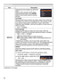 Page 6666
OPTION menu
ItemDescription
SERVICE Selecting this item displays the SERVICE 
menu.
Select an item using the ▲/▼ buttons, 
and press the ► button or the ENTER 
button on the remote control to execute 
the item.
ALTITUDE
Using the ▲/▼ buttons switches the rotation speed of the cooling fans. 
The HIGH is the mode for use at highlands etc. If the projector is used
at an altitude of about 1600 m (5250 feet) or higher, select HIGH. 
Otherwise, select NORMAL. Note that the projector is noisier when the...