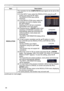 Page 6666
INPUT menu
ItemDescription
RESOLUTION The resolution for the 
COMPUTER IN input signal can be set on this 
projector.
(1) 
 In the INPUT menu select the RESOLUTION using the ▲/▼ 
buttons and press the ► button. 
The RESOLUTION menu will be  
displayed.
(2) 
 In the RESOLUTION menu select the 
resolution you wish to display using 
the ▲/▼ buttons.  
Selecting AUTO will set a resolution 
appropriate to the input signal.
(3) 
 Pressing the ► or ENTER button when 
selecting a STANDARD resolution will...