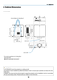 Page 178165
❺ Cabinet Dimensions
Unit:	mm	(inch)
484.4 (19.1)
150 (5.9)
509 (20)
195 (7.7) 217 (8.5)
101 (4)
89 (3.5) 94.5 
(3.7) 150 (5.9) 150 (5.9)
574.8 (22.6)
300 (11.8)Lens	center
Lens	center
6-M4×L8	(Max)	for	Ceiling	Mount*
*	 The	screws	specifications	for	Ceiling	Mount:	 Screw	type:	M4	 Maximum	screw	length:	8	mm	(0.31")	 Minimum	screw	length:	6	mm	(0.24")
 CAUTION:
Do	not	attempt	to	mount	the	projector	on	a	ceiling	yourself.
The	projector	must	be	installed	by	qualified	technicians	in	order	to...