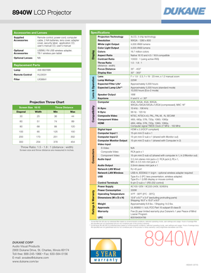 Page 4*   Actual filter life will vary by individual filter based on environmental conditions, selected operating mode, user settings and usage. H\
ours of average filter life specified are not guaranteed and do not constitute part of the product warranty.**   Actual lamp life will vary by individual lamp based on environmental conditions, selected operating mode, user settings and usage. H\
ours of average lamp life specified are not guaranteed and do not constitute part of the product or lamp warranty. Lamp...