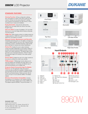Page 38960W
Cloning Function: WCopy configuration settings from one projector to others of the same model via USB memory. Cloning not only saves almost all PJ settings such as gamma and keystone via USB memory, it saves countless hours in setup and installation.
Easily Stackable: Using the lens shift and the  perfect fit you can easily stack two units for two times  the light output.
V/H Lens Shift: For ease of installation, V/H Lens Shift allows you to move the image without having to physically move the...