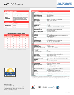 Page 4*  Actual lamp life will vary by individual lamp and based on environmental conditions, selected operating mode, user settings and usage. H\
ours of average 
lamp life specied are not guaranteed and do not constitute part of the product or lamp warranty. Lamp brightness decreases over time.
**   Actual lter life will vary by individual lter and based on envir\
onmental conditions, selected operating mode, user settings and usage. H\
ours of average 
lter life specied are not guaranteed and do not...