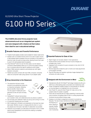 Page 1U321H Ultra Short Throw Projectors
U Series
   Bring Interactivity to the Classroom
•The interactive multi-pen module
transforms any existing flat surface into
an interactive workspace. Delivering
genuine benefits, these bundles
not only support multiple pens (and
gestures) but also are quick and easy
to use
•
DisplayNote® multiuser license allows
you to present, share, and collaborate across any device or platform
•
Fast and easy auto-calibration means you are up and running in no time
•
2x super-fast...