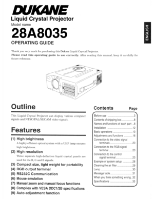 Page 128A8035
Dukane
Liquid Crystal Projector 