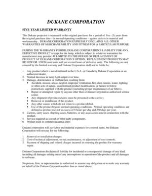 Page 69DUKANE CORPORATION
FIVE-YEAR LIMITED WARRANTY
This Dukane projector is warranted to the original purchaser for a perio\
d of  five  (5) years from
the original purchase date – in normal operating conditions – agai\
nst defects in material and
workmanship .  DUKANE CORPORATION EXPRESSLY DISCLAIMS ALL OTHER
WARRANTIES OF MERCHANTABILITY AND FITNESS FOR A PARTICULAR PURPOSE.
DURING THE WARRANTY PERIOD, DUKANE CORPORATION’S LIABILITY FOR ANY
DEFECTIVE PRODUCT (except for the lamp, which is subject to...