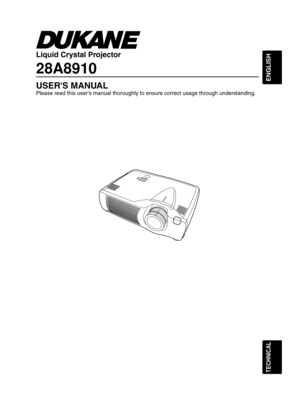 Page 1ENGLISH
DEUTSCH
ITALIANO
NEDERLANDS
TECHNICAL
PORTGÊS
Liquid Crystal Projector
28A8910
USERS MANUAL
Please read this users manual thoroughly to ensure correct usage throug\
h understanding.
$198\
    1.  Ö”´ 