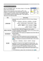 Page 35
33

Multifunctional settings
SCREEN Menu
ItemDescription
LANGUAGE
Using the buttons ▲/▼ switches the OSD (On Screen Display) language.
SUOMI  POLSKI  TÜRKÇE
ENGLISH  FRANÇAIS  DEUTSCH ESPAÑOL ESPAÑOL ESP ITALIANO
NORSK  NEDERLANDS  PORTUGUÊS 日本語
                 SVENSKA                
日本語
                            
MENU POSITIONUsing the buttons ◄/►/▲/▼ adjusts the menu position.To quit the operation, press the MENU button on the remote control or keep no operation for 10 seconds.
OSD...