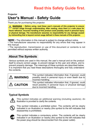 Page 128

About The Symbols
Varioussymbols areused inthis manual, theuser’s manual andonthe product
itself toensure correctusage,toprevent dangertothe user andothers, andto
prevent property damage. Themeanings ofthesesymbols aredescribed below.
Itis important thatyouread these descriptions thoroughlyand...