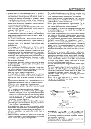 Page 33
–Slots and openings in the cabinet are provided for ventilation.
These ensure reliable operation of the product and protect it
from overheating. These openings must not be blocked or
covered. (The openings should never be blocked by placing
the product on bed, sofa,rug, or similar surface. It should not
be placed in a built-in installation such as a bookcase or rack
unless proper ventilation is provided and the manufacturer’s
instructions have been adhered to.)
For proper ventilation, separate the...