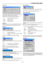 Page 778-9
SweetVision
The SweetVision feature provides improvement of contrast us-
ing a proprietary detail enhancement technology.
NOTE: This feature is not available for 480p, 576p and HDTV signals.
Off ............... Turns off the SweetVision feature
Low .............. Selects low level
Medium ....... Selects medium level
High ............. Selects high level
Split Mode
This feature turns on or off to show the effect of the Sweet Vision.
NOTE: When the projector is turned off, the Split Mode will return to...