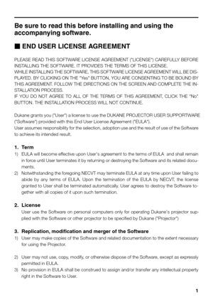 Page 3 END USER LICENSE AGREEMENT
PLEASE READ THIS SOFTWARE LICENSE AGREEMENT (LICENSE) CAREFULLY BEFORE
INSTALLING THE SOFTWARE. IT PROVIDES THE TERMS OF THIS LICENSE.
WHILE INSTALLING THE SOFTWARE, THIS SOFTWARE LICENSE AGREEMENT WILL BE DIS-
PLAYED. BY CLICKING ON THE Yes BUTTON, YOU ARE CONSENTING TO BE BOUND BY
THIS AGREEMENT. FOLLOW THE DIRECTIONS ON THE SCREEN AND COMPLETE THE IN-
STALLATION PROCESS.
IF YOU DO NOT AGREE TO ALL OF THE TERMS OF THIS AGREEMENT, CLICK THE No
BUTTON. THE INSTALLATION...