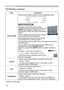 Page 28
28

PICTURE Menu

PICTURE Menu (continued)

ItemDescription
COLOR TEMP Using the ▲/▼ buttons switches the color temperature mode.

To adjust CUSTOM
Selecting a mode whose name includes 
CUSTOM and then pressing the ► button or the 

ENTER button displays a dialog to aid you in 
adjusting the OFFSET and GAIN of the selected 
mode.
OFFSET adjustments change the color intensity 
on the whole tones of the test pattern.
GAIN adjustments mainly affect color intensity 
on the brighter tones of the test...