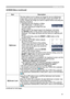 Page 41
41

SCREEN Menu

SCREEN Menu (continued)

ItemDescription
MyScreen This item allows you to capture an image for use as a MyScreen 
image which can be used as the BLANK screen and START UP 
screen. Display the image you want to capture before executing the 
following procedure.
1. 
 Selecting this item displays a dialog 
titled “MyScreen”. It will ask you if 
you start capturing an image from the 
current screen.
Please wait for the target image to be displayed, and press 
the 

ENTER button on the...